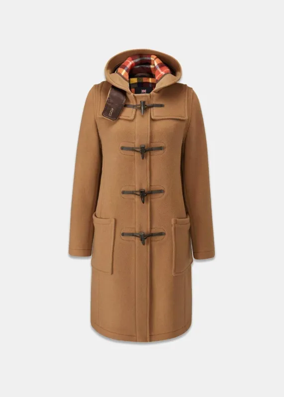 Women's Long Slim Fit Freda Duffle Coat Camel Buchanan made by Gloverall