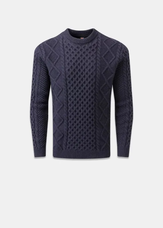 Men's Aran Jumper Navy made by Gloverall