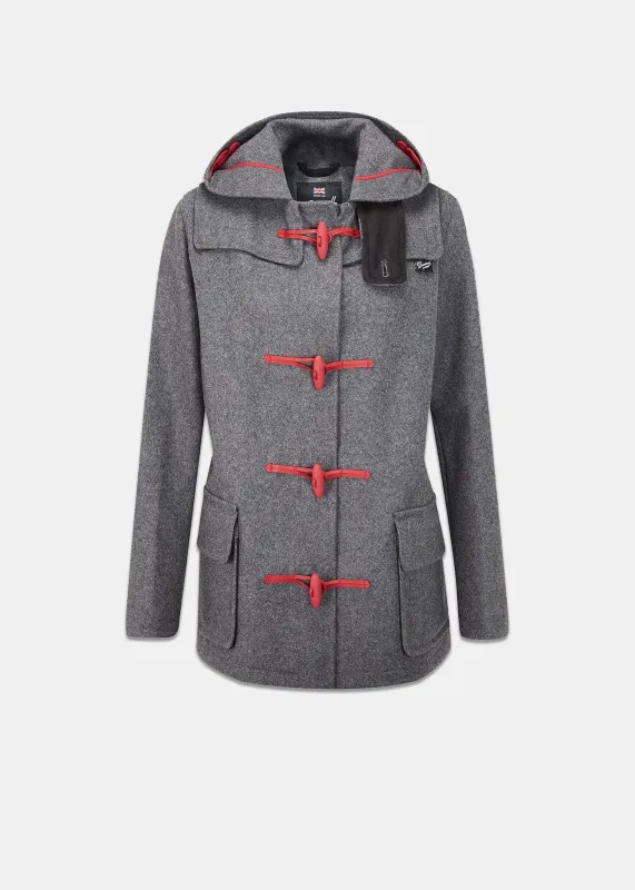 Women's Classic Duffle Coat Grey with Red Leather made by Gloverall