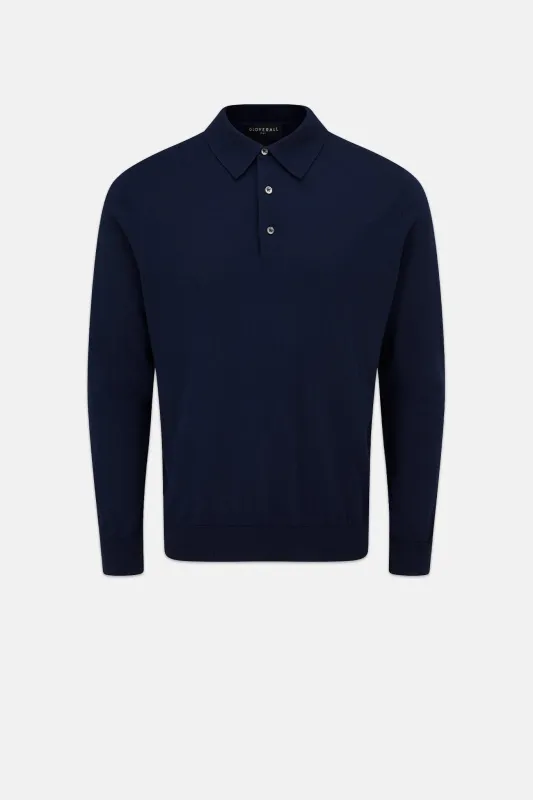 Men's Long Sleeve Knitted Polo Shirt Navy made by Gloverall