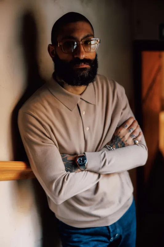 Men's Long Sleeve Knitted Polo Shirt Camel made by Gloverall