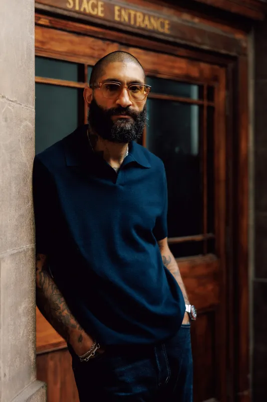 Men's Short Sleeve Knitted Polo Shirt Navy made by Gloverall