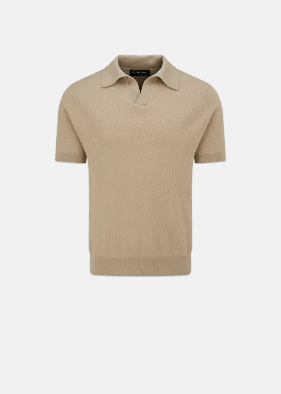 Men's Short Sleeve Knitted Polo Shirt Camel sold by Gloverall