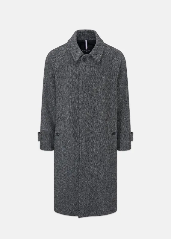 Men's Hynes Harris Tweed Overcoat Charcoal Herringbone sold by Gloverall