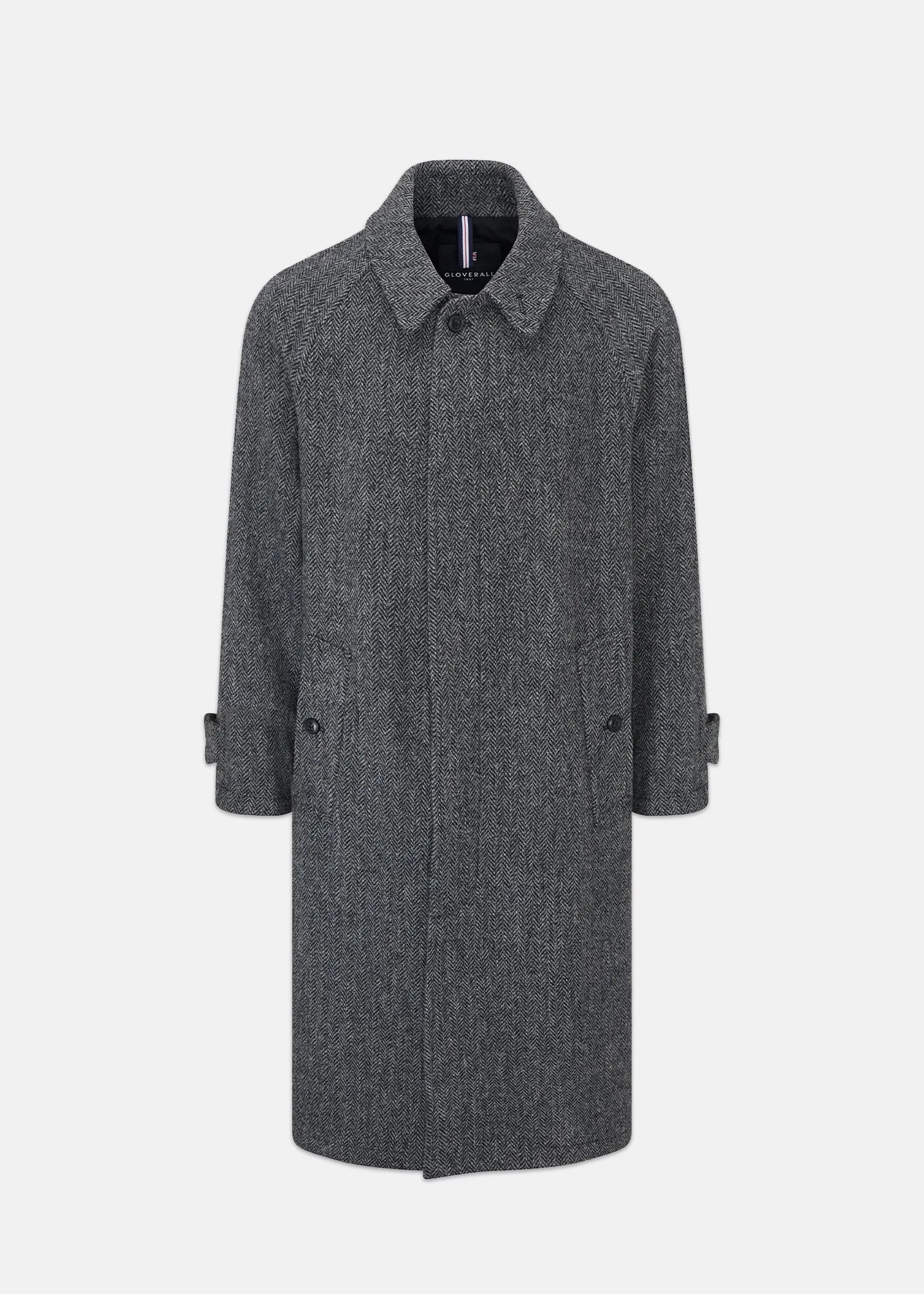 Men's Hynes Harris Tweed Overcoat Charcoal Herringbone sold by Gloverall