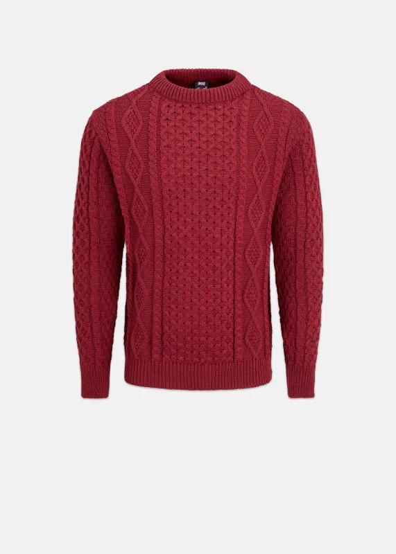 Men's Aran Jumper Burgundy made by Gloverall