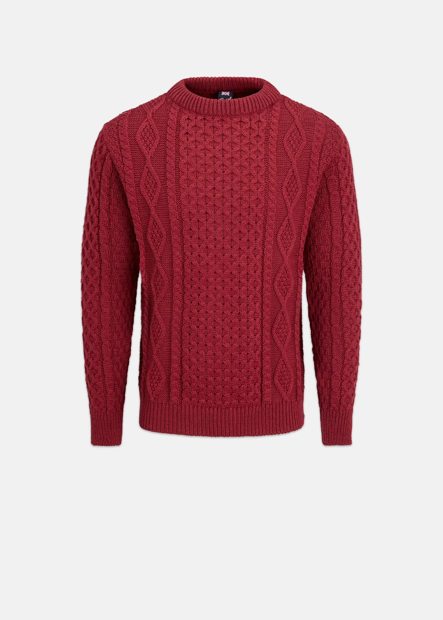 Men's Aran Jumper Burgundy sold by Gloverall