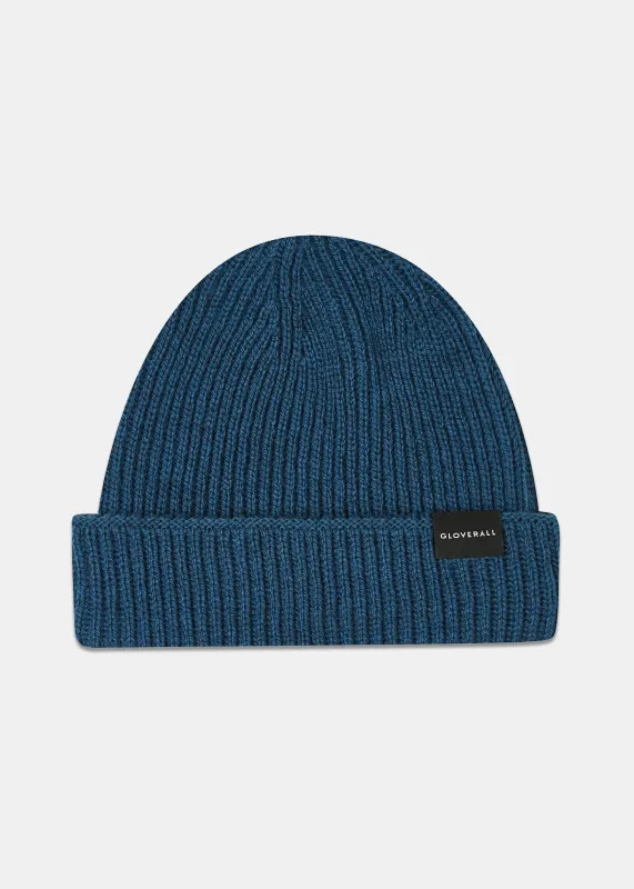 Unisex Ribbed Merino Beanie Hat Petrol Blue made by Gloverall