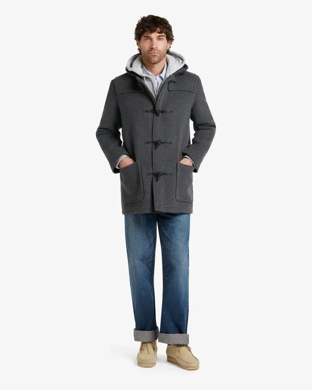 Men's Morris Mid-Length Duffle Coat Grey Black Watch made by Gloverall