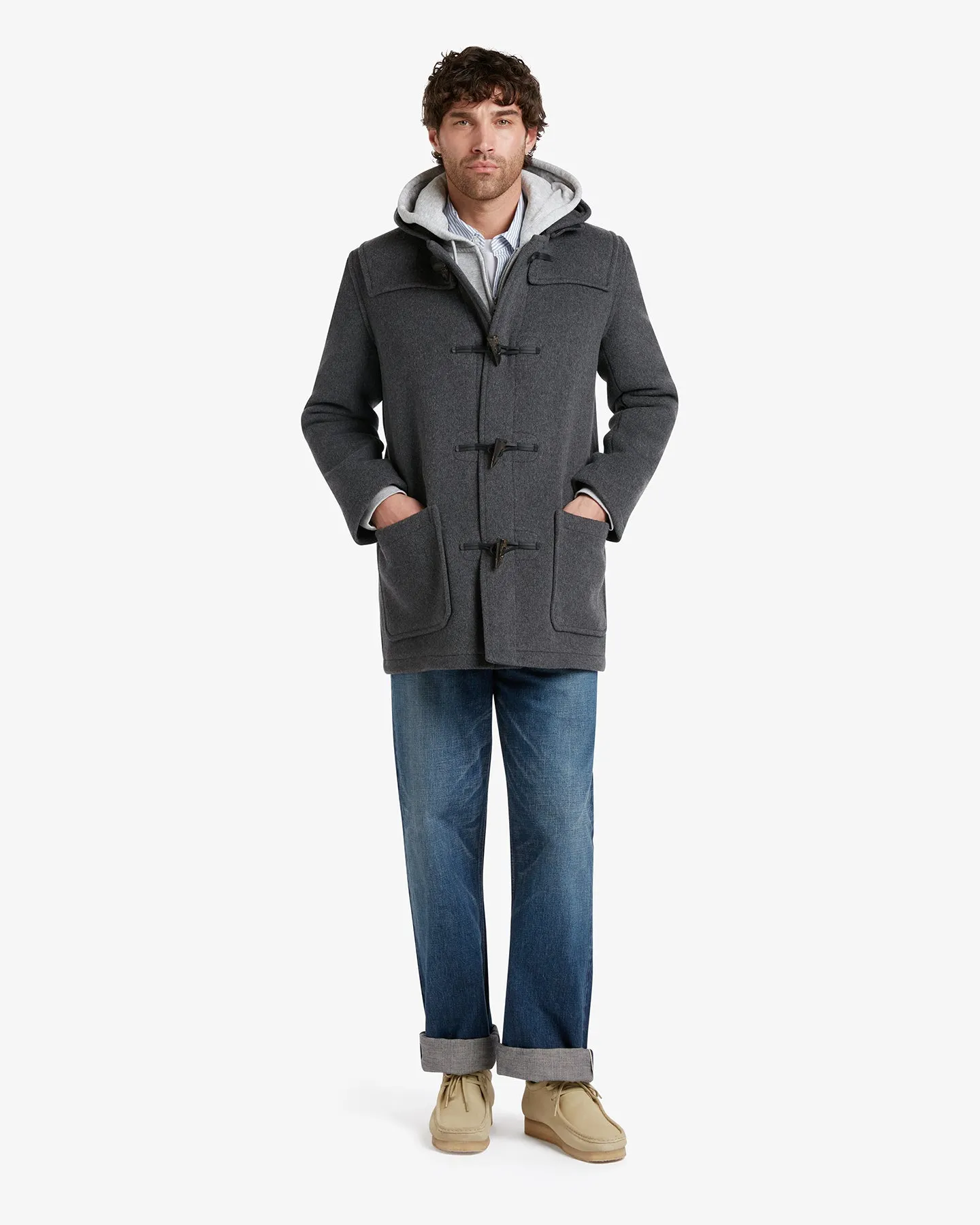 Men's Morris Mid-Length Duffle Coat Grey Black Watch sold by Gloverall