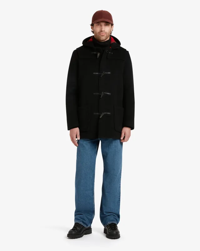 Men's Morris Mid-Length Duffle Coat Black Royal Stewart made by Gloverall