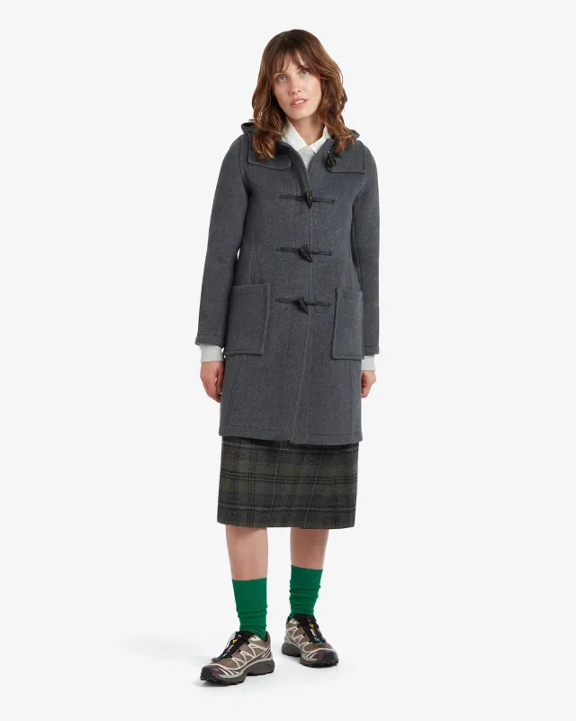 Women's Freda Long Slim Fit Duffle Coat Grey Black Watch made by Gloverall