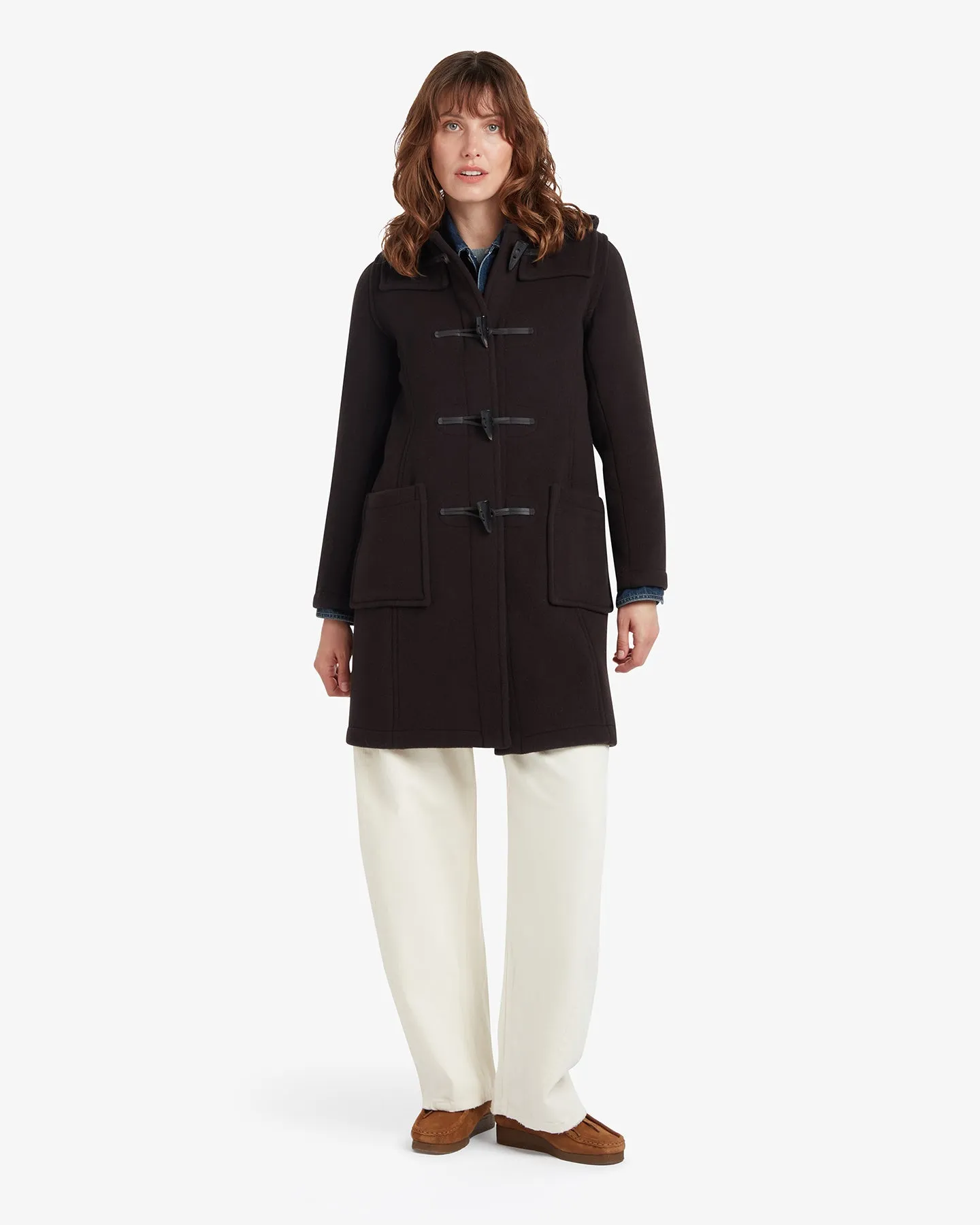 Women's Freda Long Slim Fit Duffle Coat Brown MacDuff Hunting sold by Gloverall