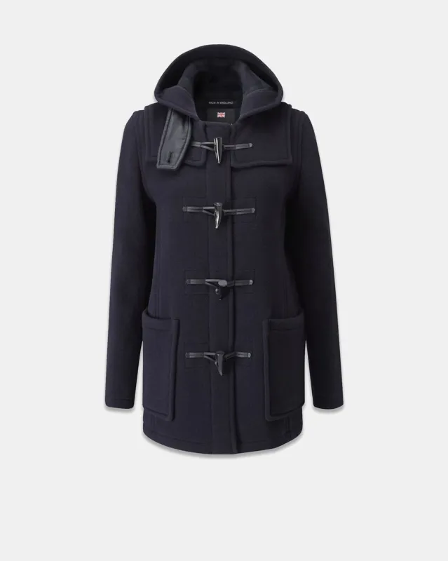 Women's Freda Short Slim Fit Duffle Coat FC Navy Black Watch made by Gloverall