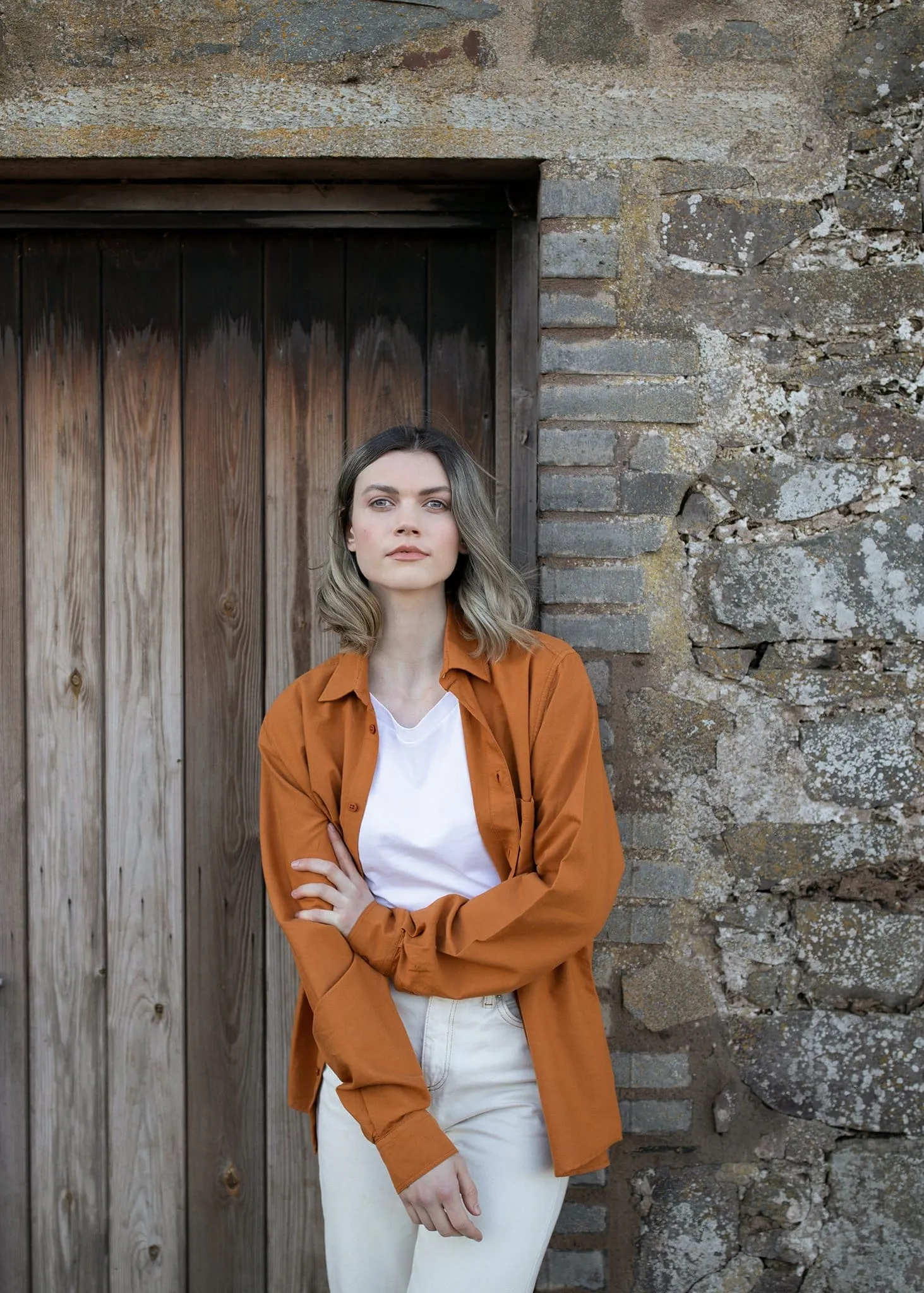 Unisex Overdyed Oxford Overshirt Bright Orange sold by Gloverall product image thumbnail 3
