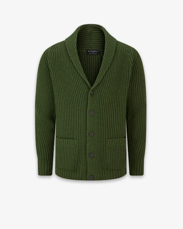Men's Shawl Collar Cardigan Green made by Gloverall