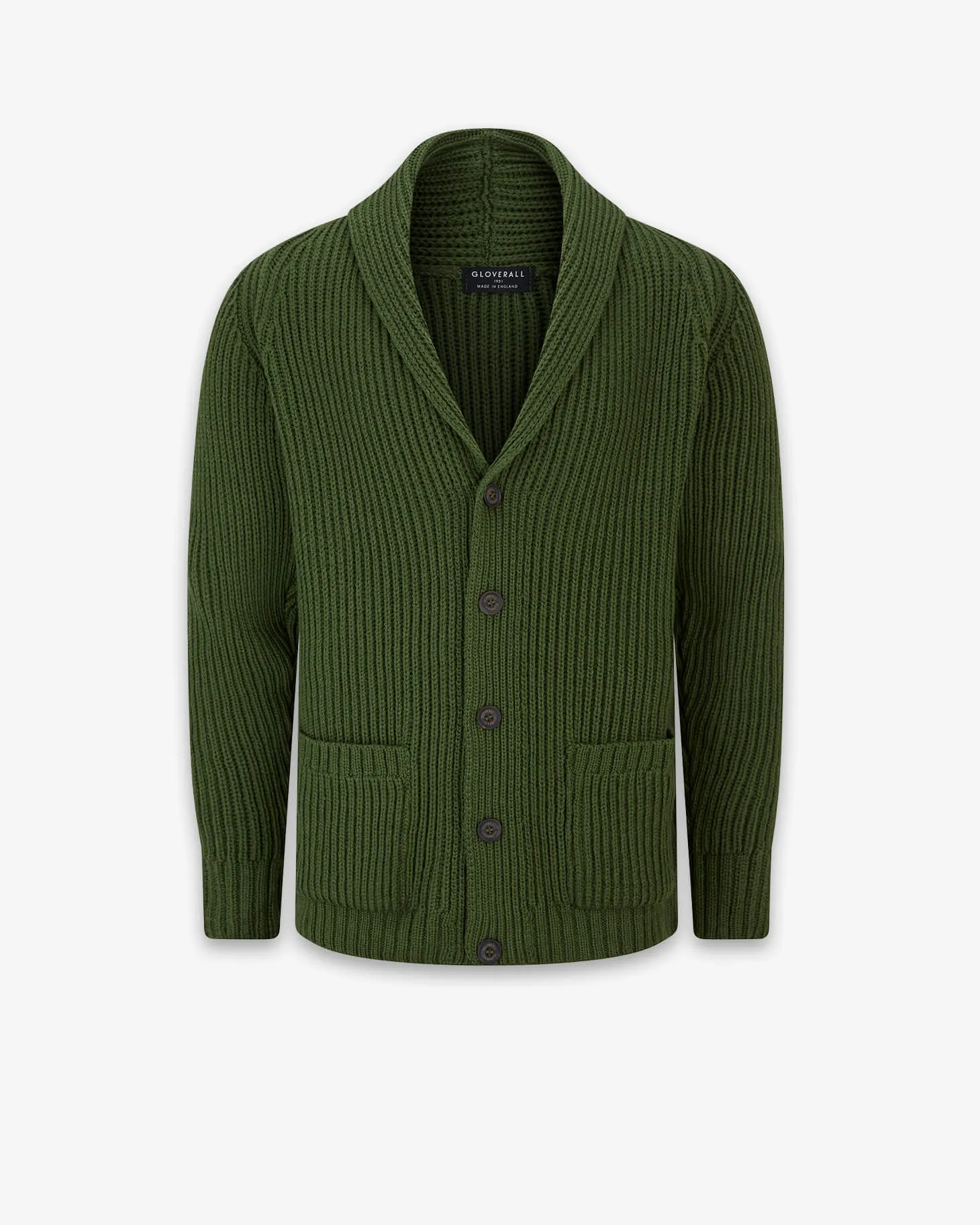 Men's Shawl Collar Cardigan Green sold by Gloverall