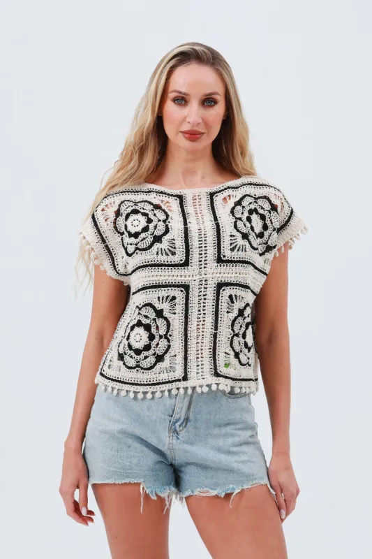 Crochet Detail Cotton Top – Floral Sleeveless Summer Layer 🌿 made by Leto Collection