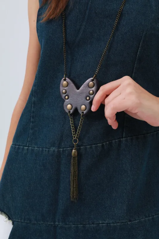 Western Butterfly Necklace – Fringe & Stud Details 🦋 made by Leto Collection