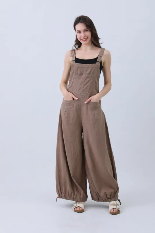 Linen Wide-Leg Jumpsuit – Adjustable Cuffs made by Leto Collection