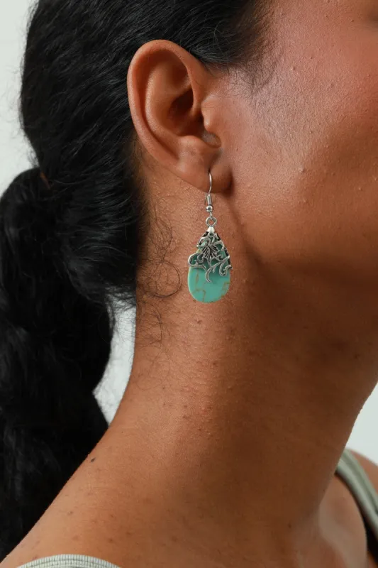 Ethnic Openwork Earrings – Carved Turquoise Inlay💎 made by Leto Collection