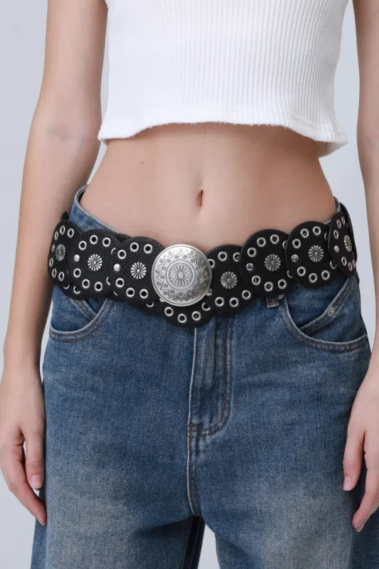 Boho Western Belt – Vintage Round Patch & Studded Detail 🌵✨ made by Leto Collection