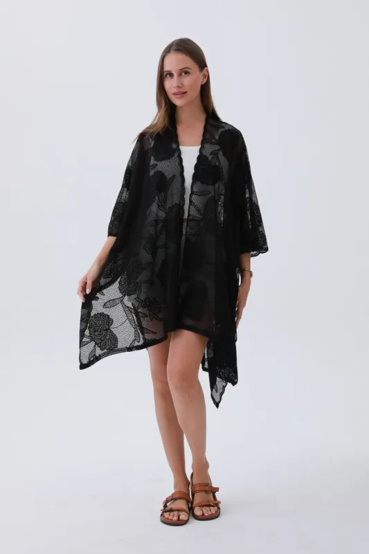 Luxury Embroidered Kimono – Elegant Solid Cover-Up 🌸🧵 sold by Leto Collection