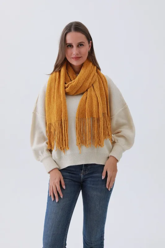 Luxe Chenille Knit Scarf – Plush Tassel Elegance☁️✨ made by Leto Collection