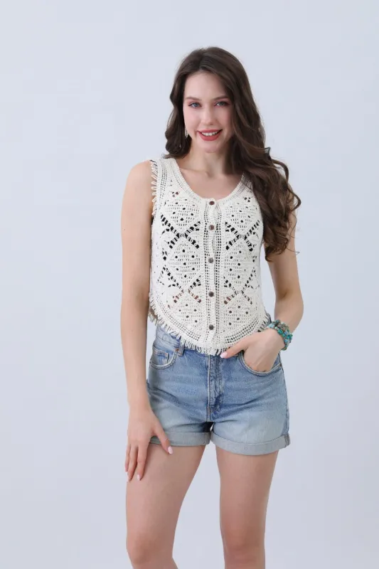 Boho Crochet Vest – Cotton Lace Summer Essential🌞✨ made by Leto Collection