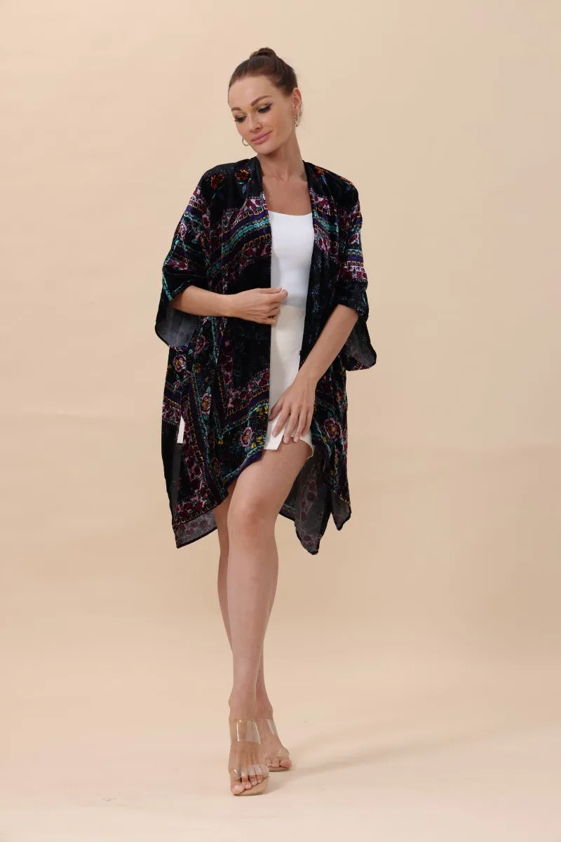 Floral-Stripe Velvet Kimono – Luxe Textures & Modern Tradition🌿✨ sold by Leto Collection product image thumbnail 2