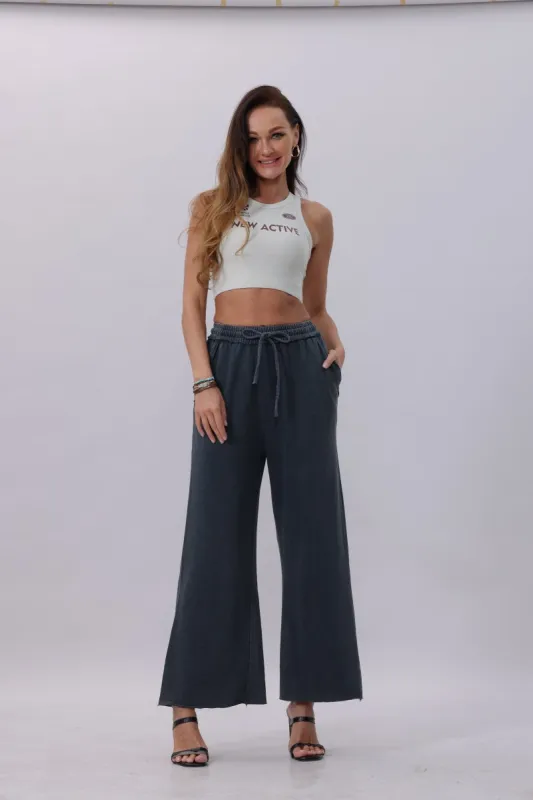 Acid Wash Wide-Leg Sweatpants – Relaxed Fit with Raw Hem sold by Leto Collection