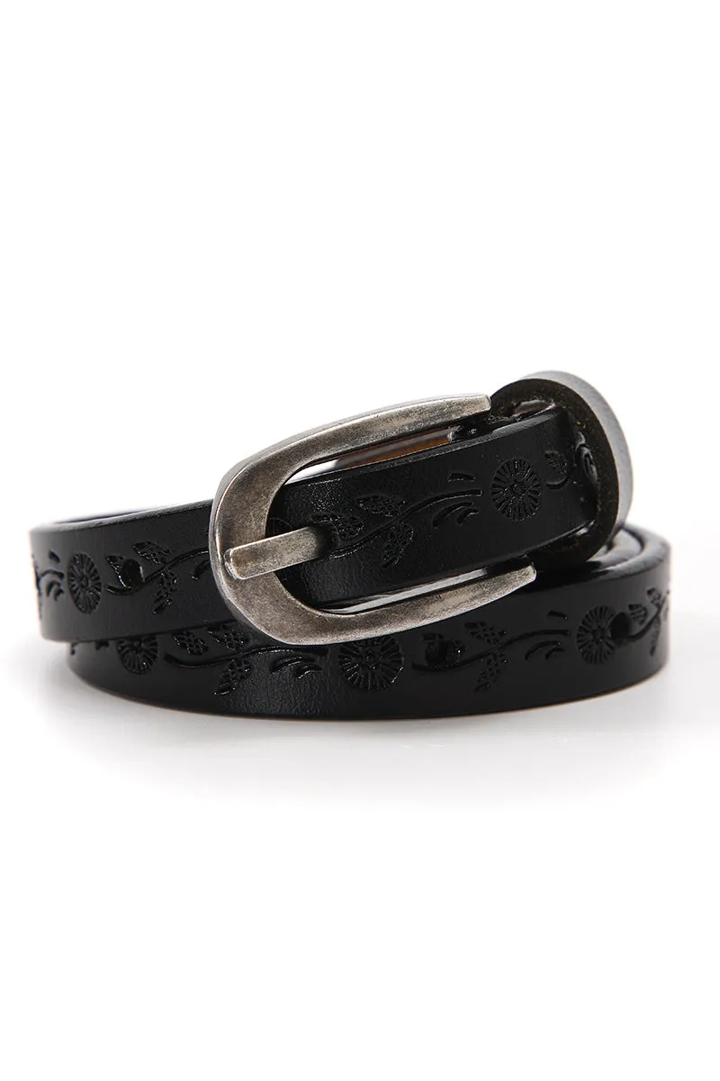 Floral Embossed Skinny Leather Belt 🌹 sold by Leto Collection product image thumbnail 3
