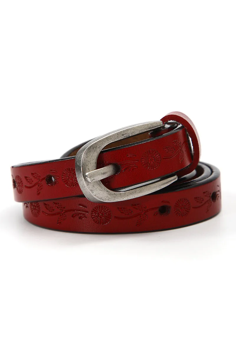 Floral Embossed Skinny Leather Belt 🌹 sold by Leto Collection product image thumbnail 2