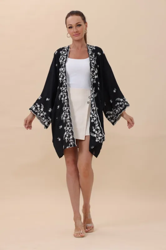 Floral Embroidered Open Front Kimono Cardigan – Lightweight sold by Leto Collection