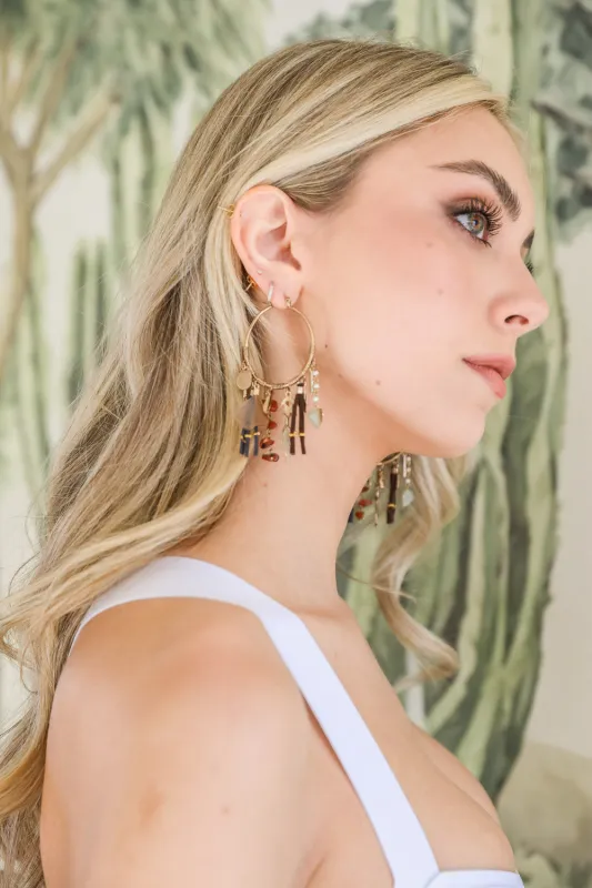 Carnelian & Jade Fringe Hoop Earrings made by Leto Collection