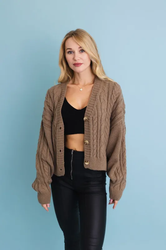 Chunky Cable Knit Button-Up Cropped Cardigan 🧥 made by Leto Collection