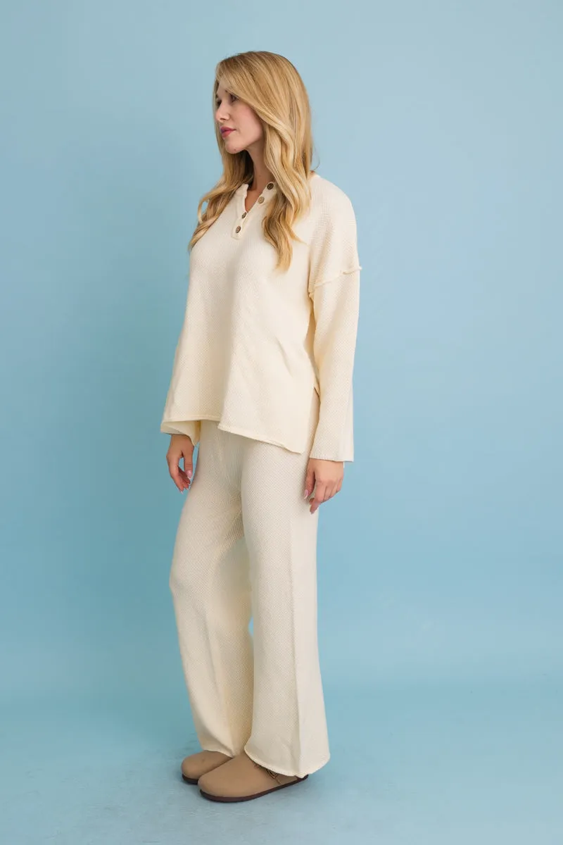 Relaxed Henley Waffle Knit Lounge Set sold by Leto Collection product image thumbnail 3