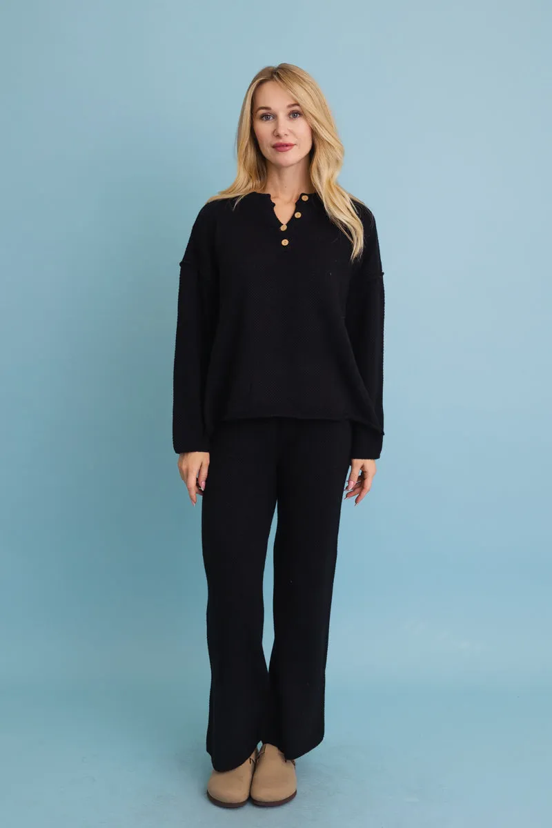 Relaxed Henley Waffle Knit Lounge Set sold by Leto Collection product image thumbnail 4