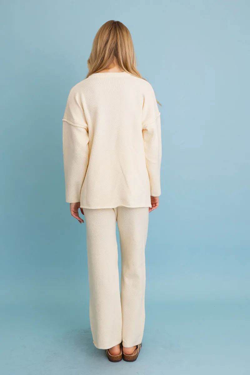 Relaxed Henley Waffle Knit Lounge Set sold by Leto Collection product image thumbnail 2