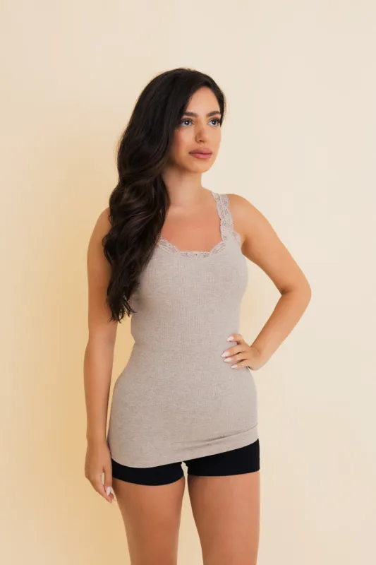 Everyday Lace Trim Ribbed Tank Top sold by Leto Collection
