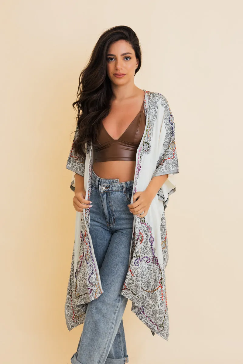 Bohemian Artisan Stitch Tapestry Kimono sold by Leto Collection