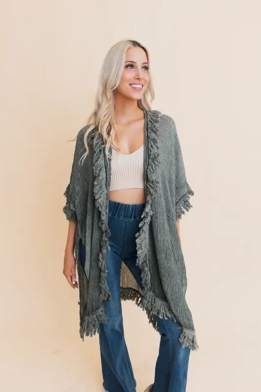 Sun Bleached Fringe Ruffle Kimono sold by Leto Collection