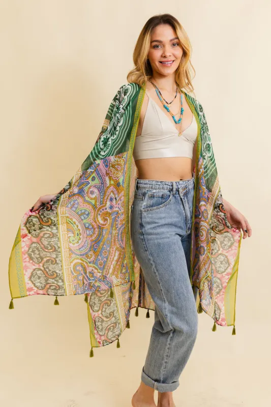 Free Spirit Cinched Sleeve Paisley Kimono sold by Leto Collection