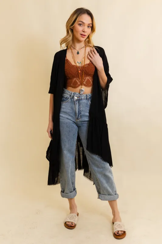 Solid Ruffle Edge Bohemian Kimono sold by Leto Collection