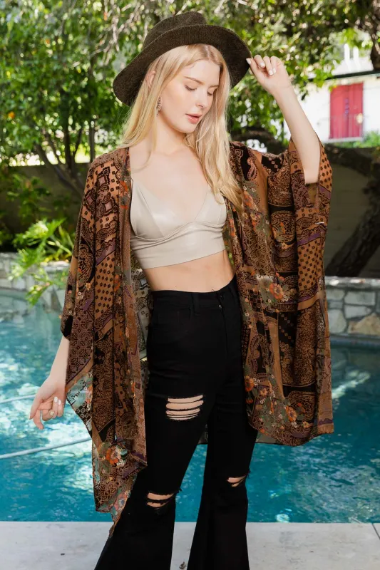 Mandala Bloom Intricate Velvet Henna Pattern Kimono sold by Leto Collection