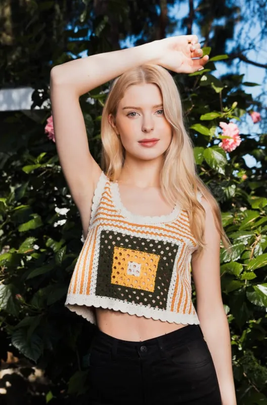 Bohemian Fusion Multi-Patterned Crochet Stitched Top made by Leto Collection