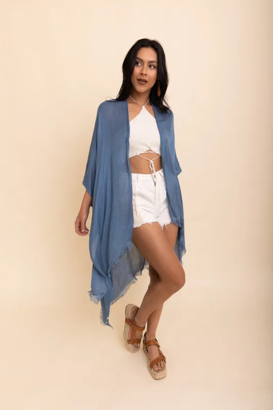 Sun-kissed Breeze Frayed Trim Kimono sold by Leto Collection