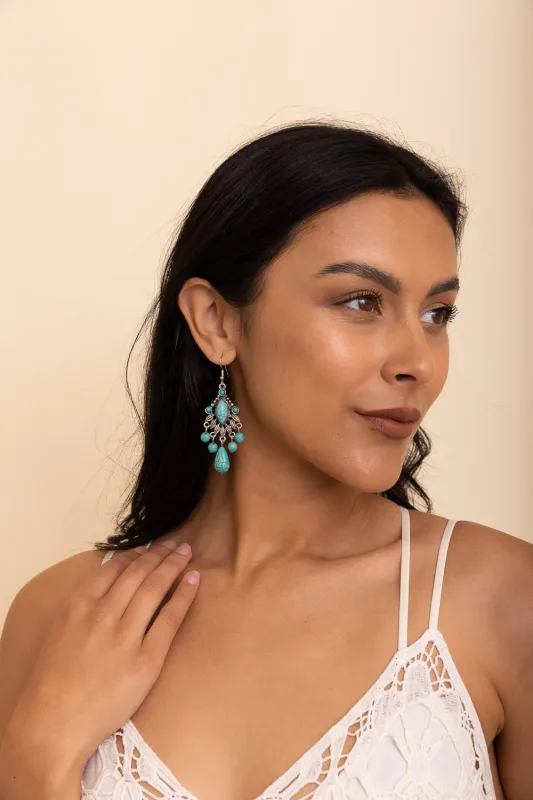Vintage Turquoise Silver Chandelier Earrings🩵 made by Leto Collection