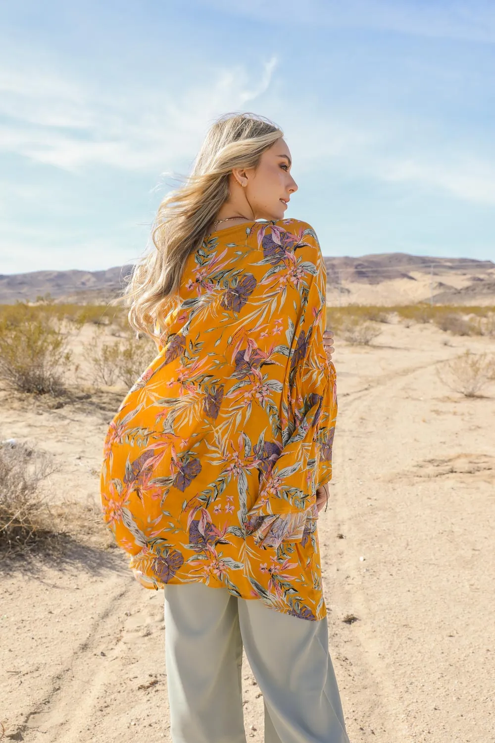 Tropical Vibe Draped Sleeve Kimono sold by Leto Collection product image thumbnail 3
