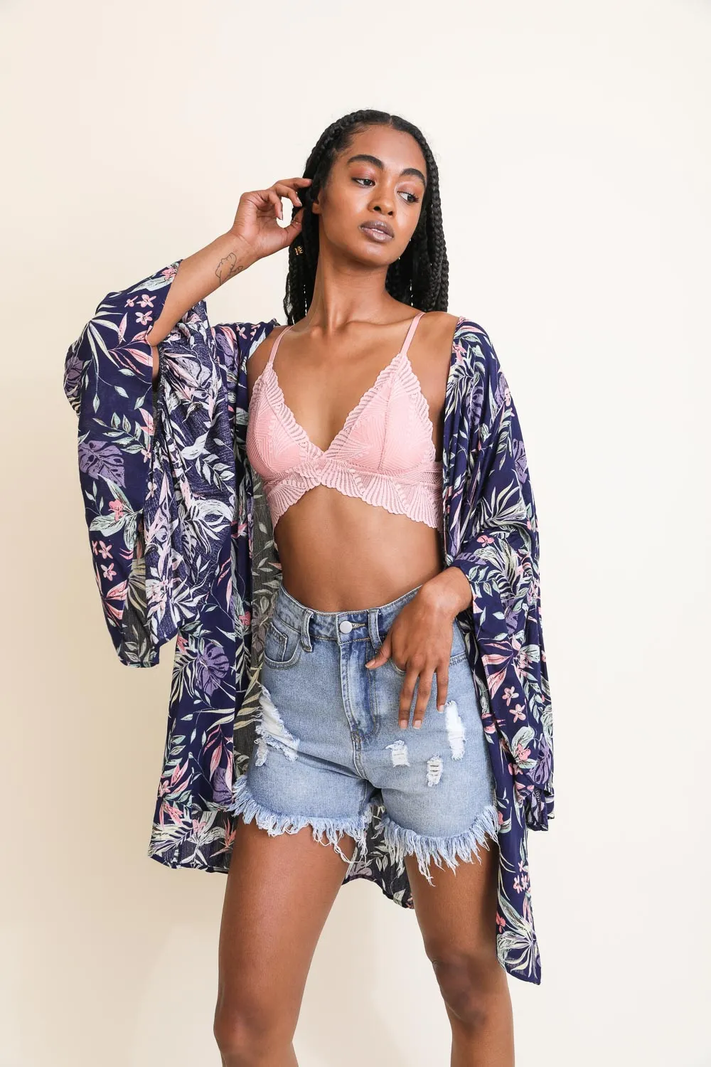 Tropical Vibe Draped Sleeve Kimono sold by Leto Collection product image thumbnail 4